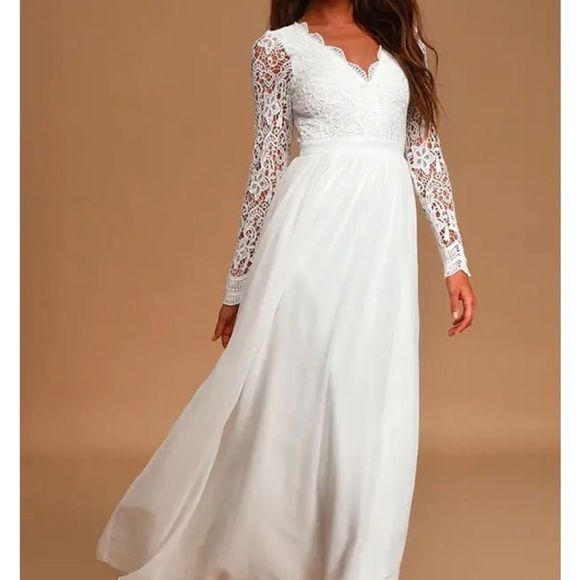 Lulus Awaken My Love White Long Sleeves lace maxi Dress size XL - Picture 14 of 14